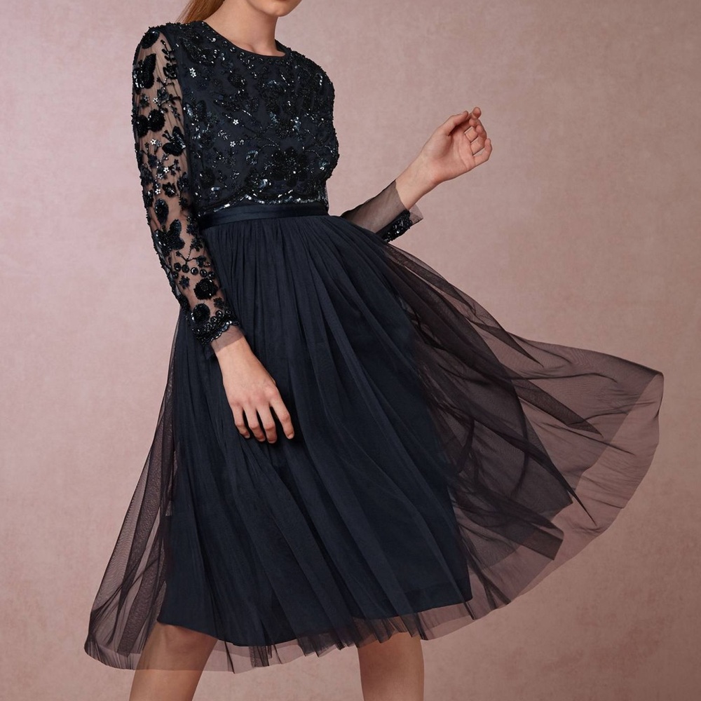 Needle & Thread x BHLDN Lida 12 / Lg Sequins Tulle Cocktail Formal Handcrafted